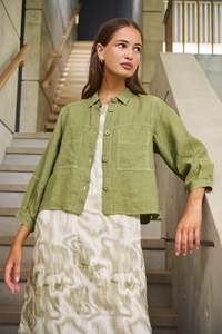 NATURALS BY O&J LINEN JACKET - MOSS