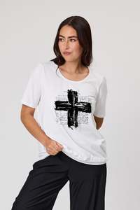 Vogue: DUO JUNE PLEAT TEE - WHITE BLACK CROSS