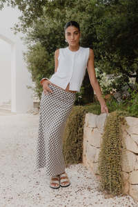 Vogue Skirts: AMONG THE BRAVE SUMMIT CHOCOLATE GINGHAM COTTON BLEND TIE WAIST BIAS MAXI SKIRT