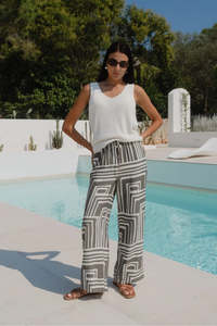 Womens Pants: STORIES BE TOLD CONDUCT KHAKI MAZE PRINT PULL ON PANTS