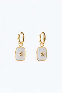 Jewellery: STELLA + GEMMA EARRINGS - GOLD SHELL SQUARE PENDENT WITH MINI STAR