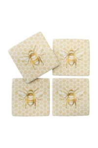 LV SET 4 COASTERS   - BEE HONEYCOMB