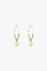 STELLA + GEMMA EARRINGS - GOLD HOOP GREEN CLOVER AND BEADS