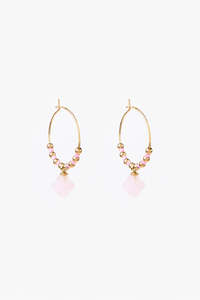 STELLA + GEMMA EARRINGS - GOLD HOOP PINK CLOVER AND BEADS