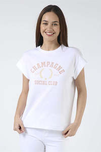 STELLA + GEMMA CUFF SLEEVE T-SHIRT - WHITE CHAMPAGNE SOCIAL CLUB