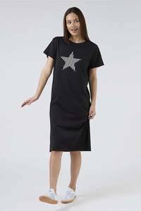 Sale Clothing: STELLA + GEMMA MAXIE T-SHIRT DRESS - BLACK AND WHITE STRIPE STAR