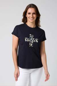 STELLA + GEMMA SOHO CUFF DEEP NAVY TEE - LEOPARD CROSS