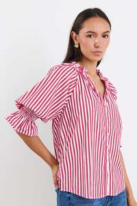 Vogue Tops: IVY + JACK NOETIC RED STRIPE SHORT SLEEVE BLOUSE