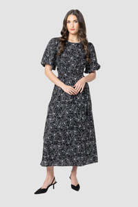 SEEKING LOLA SPARKLING DRESS - BLACK FLORAL SKETCH