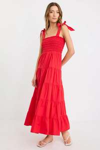 Vogue Dresses: IVY + JACK ISABELLA CHERRY RED COTTON POPLIN STRAPPY TIERED MAXI DRESS