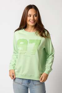 Womens Hoods Sweats: STELLA + GEMMA CLASSIC SWEATER - GREEN - NYC SPORTY STRIPES