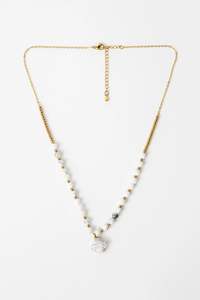 Jewellery: STELLA + GEMMA NECKLACE - GOLD WHITE HOWLITE CLOVER