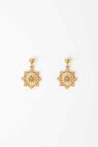 Jewellery: STELLA + GEMMA EARRINGS - GOLD MEDALLION WITH STARS & CRYSTALS