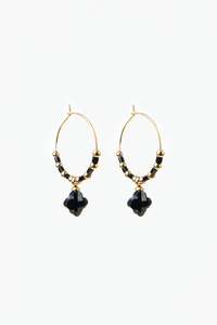 STELLA + GEMMA EARRINGS - GOLD HOOP BLACK CLOVER & BEADS