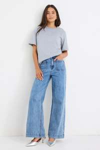 Vogue Denim: AMONG THE BRAVE ZOEY SIGNATURE BLUE HIGH RISE WIDE LEG POCKET JEAN