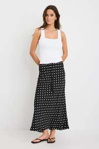 Vogue Skirts: STORIES BE TOLD RARITY BLACK WHITE POLKA DOT SATIN TIE WAIST BIAS MAXI SKIRT