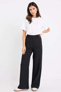 AMONG THE BRAVE ZOEY BLACK TAILORED HIGH RISE WIDE LEG POCKET PANTS