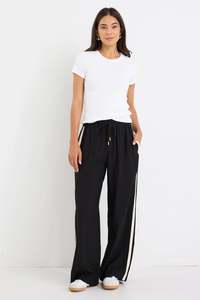STORIES BE TOLD TOWNIE BLACK MATTE STRIPE TAPE WIDE LEG PANTS