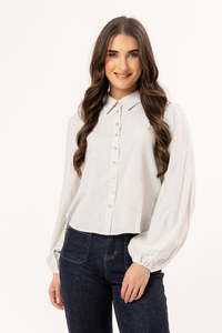 Vogue Tops: LEILA + LUCA VALENTINA BLOUSE - WHITE STRIPE