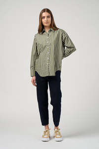 Vogue Tops: MADLY SWEETLY DIRECTION STRIPE SHIRT - SAGE