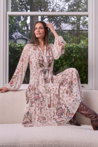 LOOBIE'S STORY ANTOINETTE MIDI DRESS - BONE MULTI