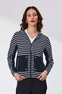 NEWPORT ALLURE ZIP FRONT HOODIE - BLACK/WHITE STRIPE