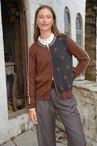 Z P: Z&P STRIPE SPOT ZIP UP - COFFEE