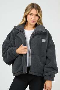 Womens Must Haves: ALL ABOUT EVE COSY CLUB TEDDY JACKET - CHARCOAL