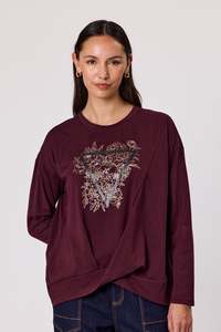 Womens Tees: DUO PRISM LONG SLEEVE TEE - MERLOT