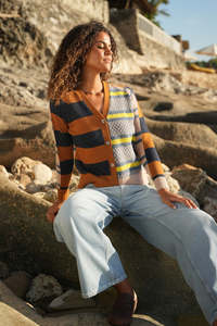 LD & CO GROOVE STRIPE CARDI - TOFFEE