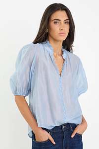 Vogue Tops: IVY + JACK CONTINUANCE PALE BLUE HIGH NECK BUTTONED SS TOP