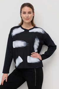 Vogue Tops: MARCO POLO SIGNATURE STROKE TOP - BLACK