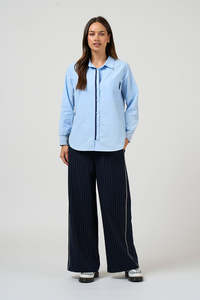 Vogue Tops: MADLY SWEETLY MIXED MEDIA SHIRT - SKY