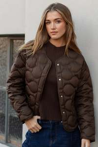 BY ROSA PREMIUM CHOCOLATE DOWN FILLED QUILTED PUFFER JACKET