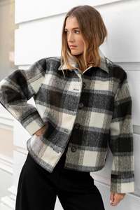 IVY + JACK SWEEPING GREY CHECK SOFT JACKET