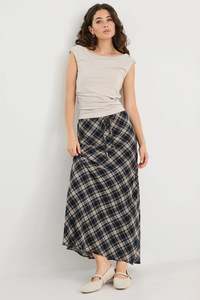 Vogue Skirts: AMONG THE BRAVE RALLY BLACK CHECK CHIFFON TIE WAIST BIAS MAXI SKIRT