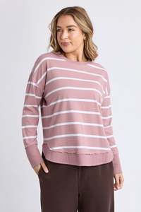 Foxwood 1: FOXWOOD FARRAH STRIPE LONG SLEEVE - WOODROSE/WHITE STRIPE
