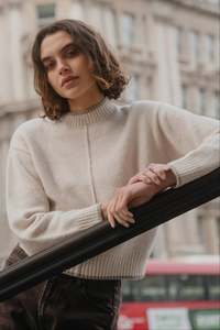 Vogue Cardigans Sweaters: AMONG THE BRAVE EDGE IVORY MOCK NECK CONTRAST TRIM JUMPER
