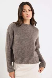 Vogue Cardigans Sweaters: AMONG THE BRAVE COCOON MOCHA RELAXED KNIT MOCK NECK JUMPER