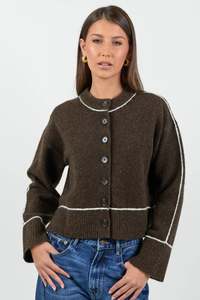 STORIES BE TOLD HABITUAL CHOCOLATE CREWNECK CARDIGAN