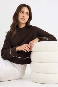 STORIES BE TOLD QUEST CHOCOLATE CONTRAST DETAIL JUMPER