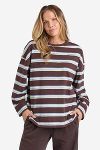 Foxwood 1: FOXWOOD HARPER L/S TEE - COFFEE MULTI STRIPE