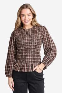 Foxwood 1: FOXWOOD COCO CHECK TOP - COFFEE CHECK