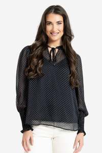 Vogue Tops: SEEKING LOLA BYRON BLOUSE - BLACK SPOT
