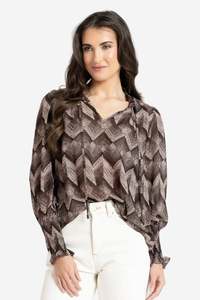 Vogue Tops: SEEKING LOLA BYRON BLOUSE - ESPRESSO ZIGGY
