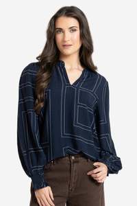 Vogue Tops: LEILA + LUCA MOVEMENT BLOUSE - NAVY GEO