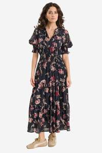 Vogue Dresses: IVY + JACK CHARMANT BLACK WILDFLOWERS SS V NECK TIERED MIDI DRESS