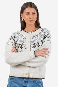 Vogue Cardigans Sweaters: AMONG THE BRAVE SHETLAND OAT MARLE FAIRISLE DETAIL CARDIGAN