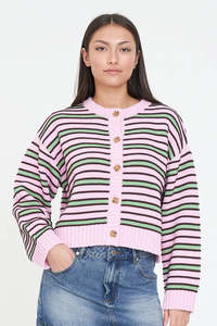 HUFFER BOBBY KNIT CARDIGAN - PINK/MEADOW