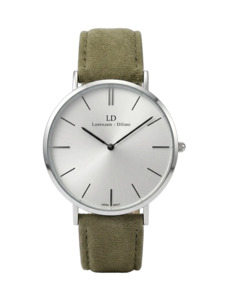 Mens Watches: Lorenzen Dilimi Slim White Dial Beige Suede Strap Men's Watch (Pre-Owned)